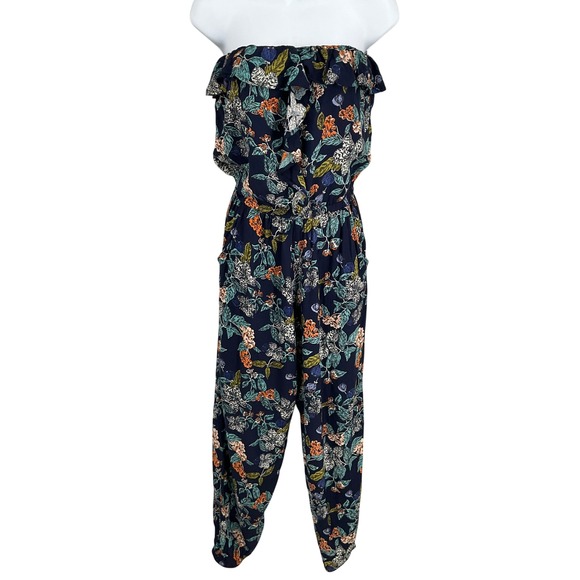 Angie Pants - Angie Jumpsuit Women M Navy Floral Strapless Ruffle Bohemian Botanical Romantic